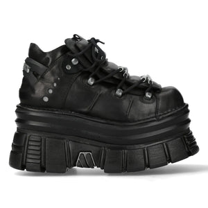 New Rock M-106-C178 Black Gothic Punk Chunky Ankle Boots-TruClothing