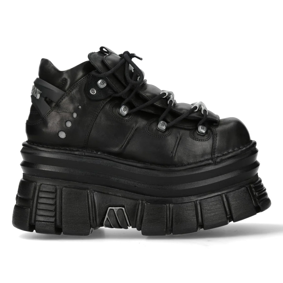 New Rock M-106-C178 Black Gothic Punk Chunky Ankle Boots-TruClothing