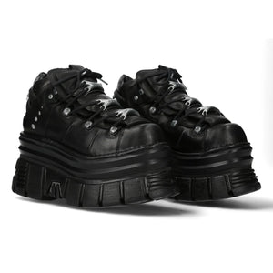 New Rock M-106-C178 Black Gothic Punk Chunky Ankle Boots-TruClothing