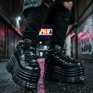 New Rock M-106-C181 Black Gothic Chunky Platform Ankle Boots-TruClothing
