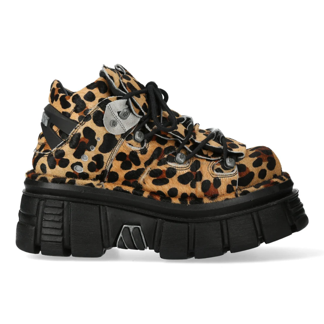 New Rock M-106-C192 Leopard Brown Leather Gothic Ankle Boots-TruClothing