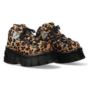 New Rock M-106-C192 Leopard Brown Leather Gothic Ankle Boots-TruClothing