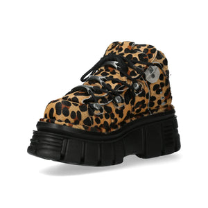 New Rock M-106-C192 Leopard Brown Leather Gothic Ankle Boots-TruClothing