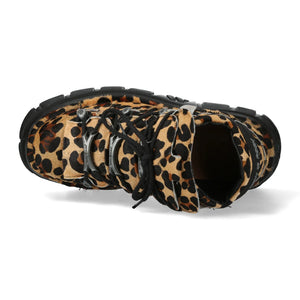 New Rock M-106-C192 Leopard Brown Leather Gothic Ankle Boots-TruClothing