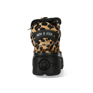 New Rock M-106-C192 Leopard Brown Leather Gothic Ankle Boots-TruClothing