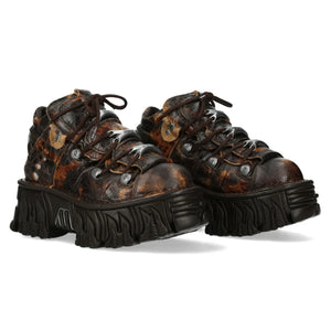 New Rock M-106-C194 Brown Flame Leather Ankle Platform Boots-TruClothing