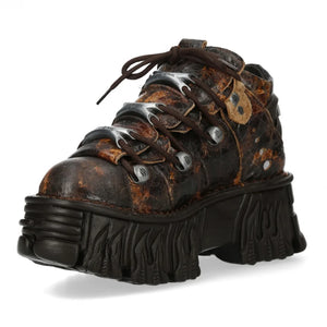 New Rock M-106-C194 Brown Flame Leather Ankle Platform Boots-TruClothing