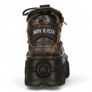 New Rock M-106-C194 Brown Flame Leather Ankle Platform Boots-TruClothing