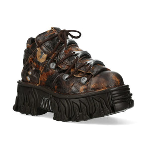 New Rock M-106-C194 Brown Flame Leather Ankle Platform Boots-TruClothing