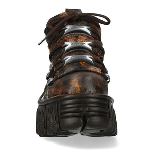New Rock M-106-C194 Brown Flame Leather Ankle Platform Boots-TruClothing