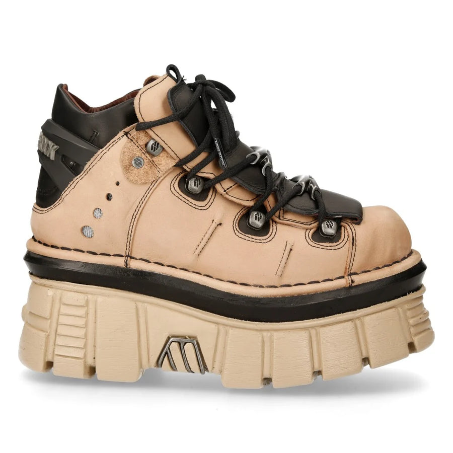 New Rock M-106-S40 Beige Leather Gothic Ankle Platform Boots-TruClothing