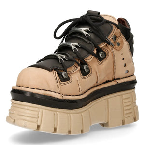 New Rock M-106-S40 Beige Leather Gothic Ankle Platform Boots-TruClothing