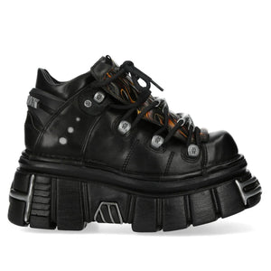 New Rock M-106N-C86 Black Flame Leather Ankle Platform Boots-TruClothing
