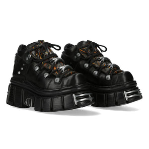New Rock M-106N-C86 Black Flame Leather Ankle Platform Boots-TruClothing