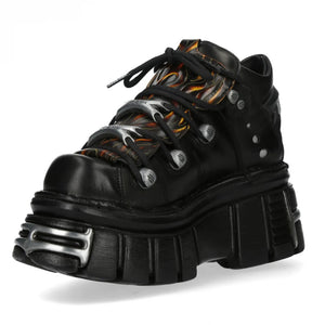 New Rock M-106N-C86 Black Flame Leather Ankle Platform Boots-TruClothing
