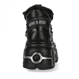 New Rock M-106N-C86 Black Flame Leather Ankle Platform Boots-TruClothing