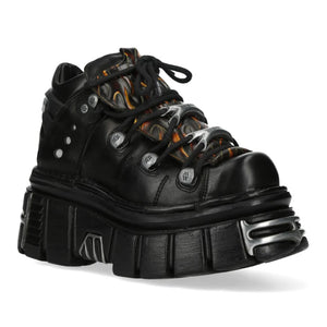 New Rock M-106N-C86 Black Flame Leather Ankle Platform Boots-TruClothing