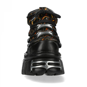 New Rock M-106N-C86 Black Flame Leather Ankle Platform Boots-TruClothing