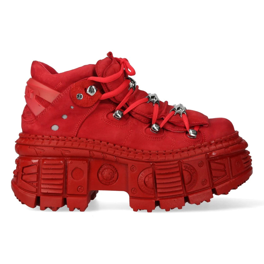 New Rock M-106WALL-C13 Red Leather Gothic Ankle Boots-TruClothing