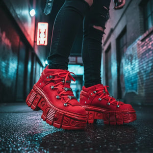 New Rock M-106WALL-C13 Red Leather Gothic Ankle Boots-TruClothing