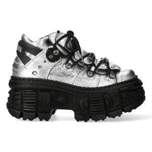 New Rock M-106WALL-C16 Silver Black Leather Ankle Boots-TruClothing