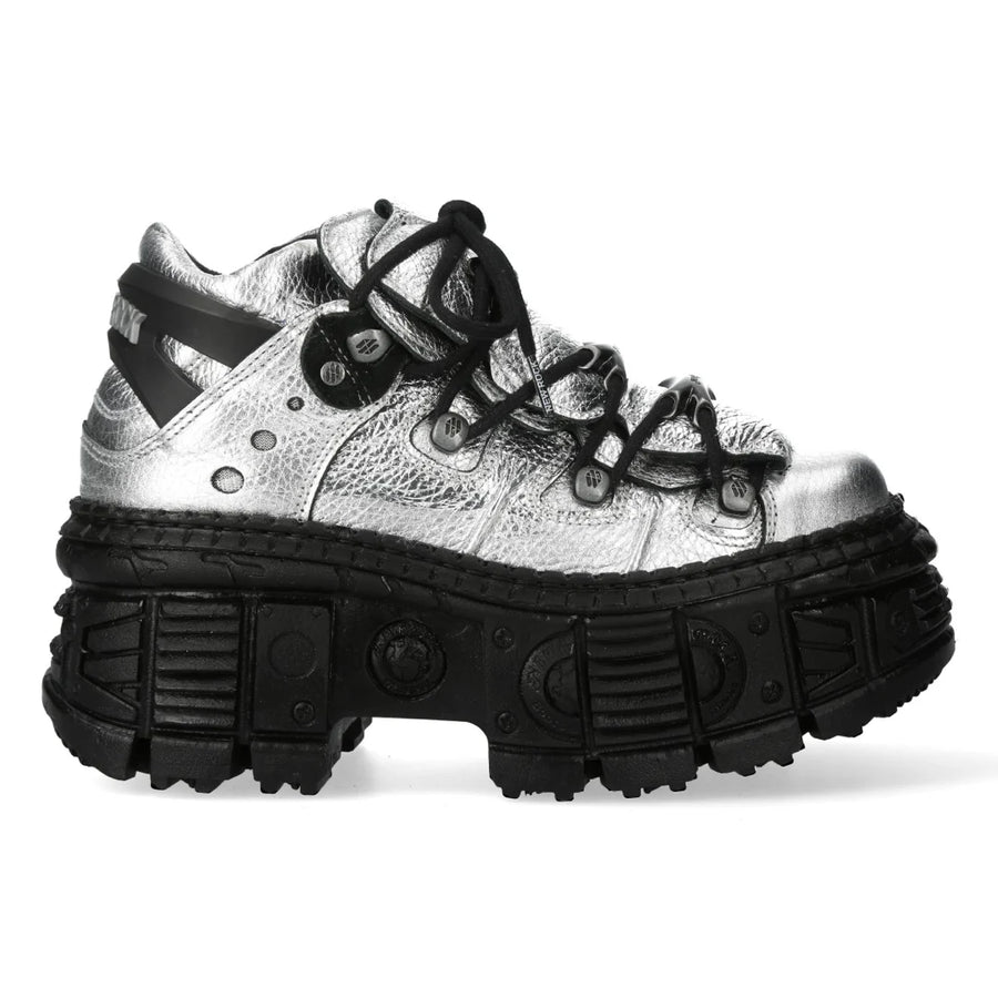 New Rock M-106WALL-C16 Silver Black Leather Ankle Boots-TruClothing