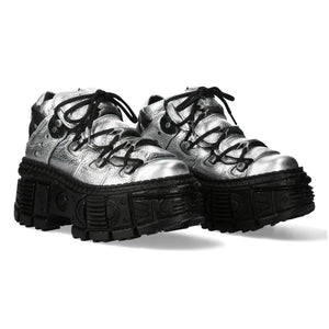 New Rock M-106WALL-C16 Silver Black Leather Ankle Boots-TruClothing
