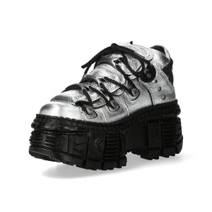 New Rock M-106WALL-C16 Silver Black Leather Ankle Boots-TruClothing