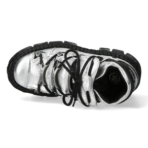 New Rock M-106WALL-C16 Silver Black Leather Ankle Boots-TruClothing