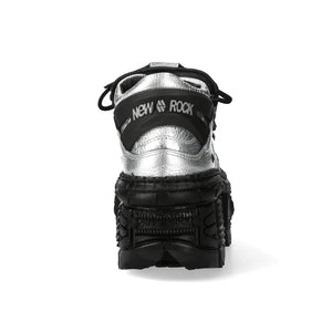 New Rock M-106WALL-C16 Silver Black Leather Ankle Boots-TruClothing