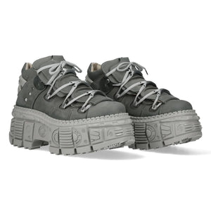 New Rock M-106WALL-C63 Grey Leather Urban Gothic Ankle Boots-TruClothing