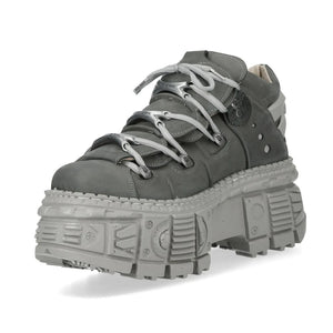 New Rock M-106WALL-C63 Grey Leather Urban Gothic Ankle Boots-TruClothing