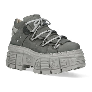 New Rock M-106WALL-C63 Grey Leather Urban Gothic Ankle Boots-TruClothing