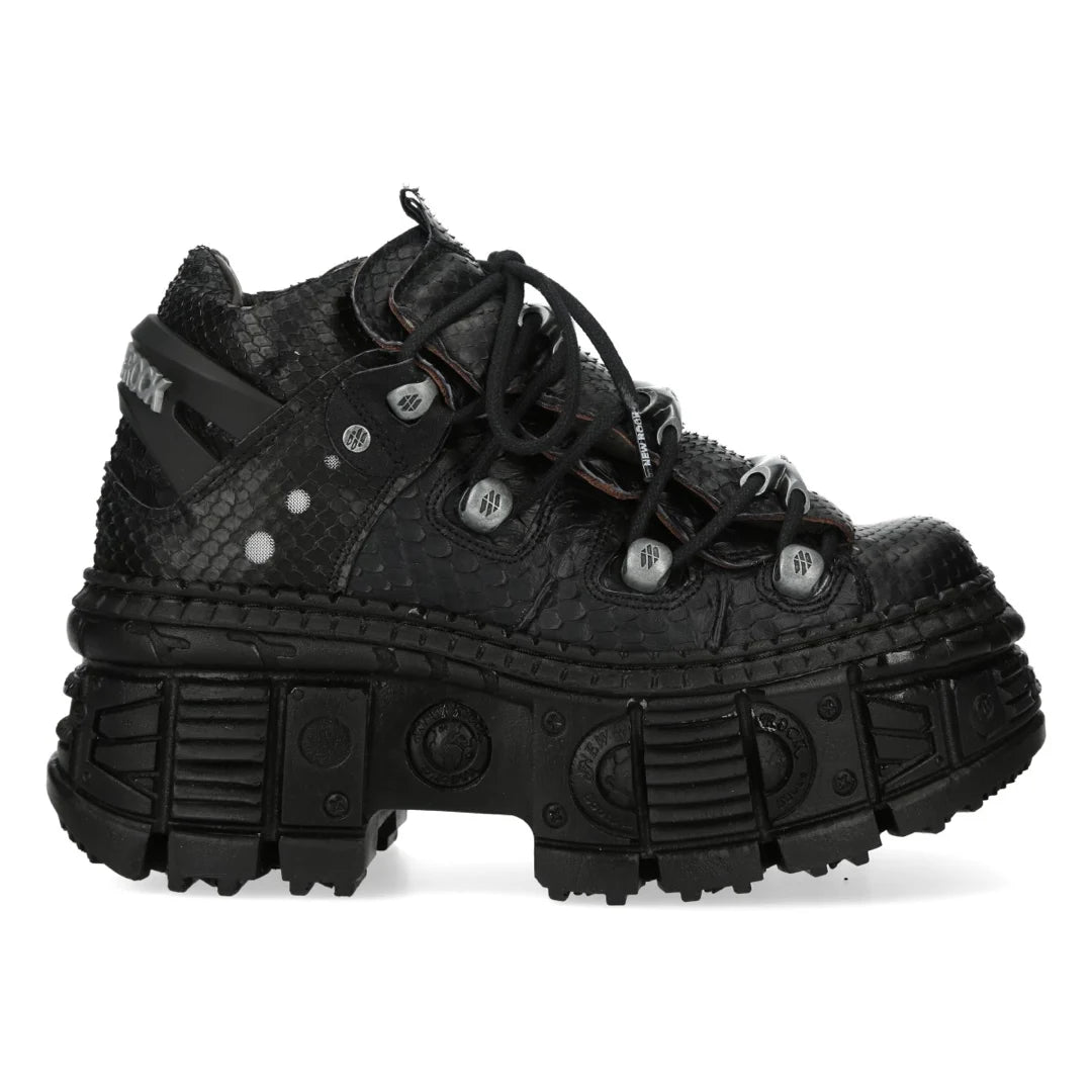 New Rock M-106WALL-C65 Black Leather Platform Ankle Boots-TruClothing