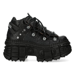 New Rock M-106WALL-C65 Black Leather Platform Ankle Boots-TruClothing