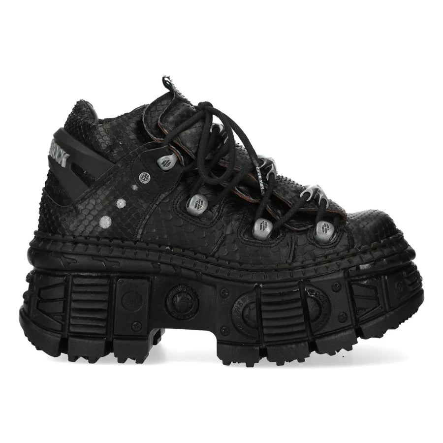 New Rock M-106WALL-C65 Black Leather Platform Ankle Boots-TruClothing