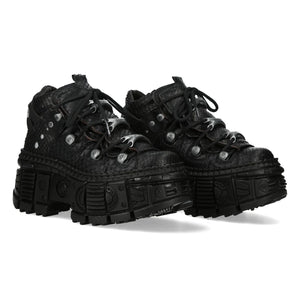 New Rock M-106WALL-C65 Black Leather Platform Ankle Boots-TruClothing
