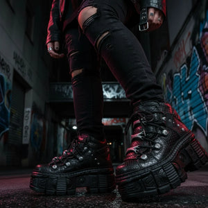 New Rock M-106WALL-C65 Black Leather Platform Ankle Boots-TruClothing
