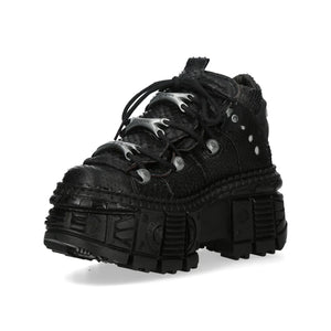 New Rock M-106WALL-C65 Black Leather Platform Ankle Boots-TruClothing