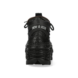 New Rock M-106WALL-C65 Black Leather Platform Ankle Boots-TruClothing