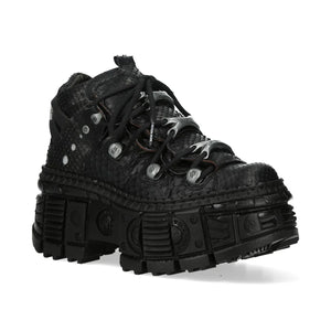 New Rock M-106WALL-C65 Black Leather Platform Ankle Boots-TruClothing