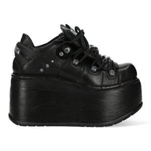 New Rock M-120N-C96 Black Leather Platform Ankle Boots-TruClothing