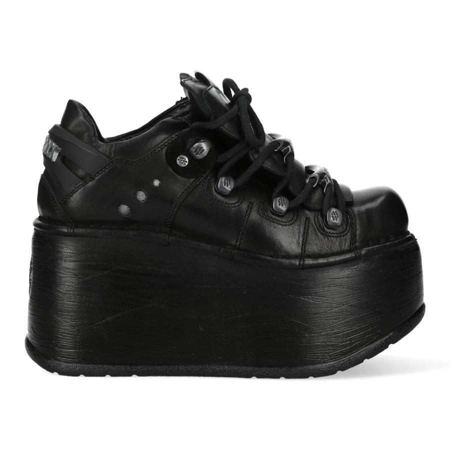 New Rock M-120N-C96 Black Leather Platform Ankle Boots-TruClothing