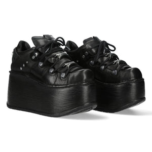 New Rock M-120N-C96 Black Leather Platform Ankle Boots-TruClothing