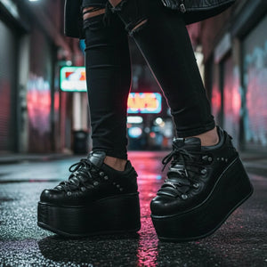 New Rock M-120N-C96 Black Leather Platform Ankle Boots-TruClothing