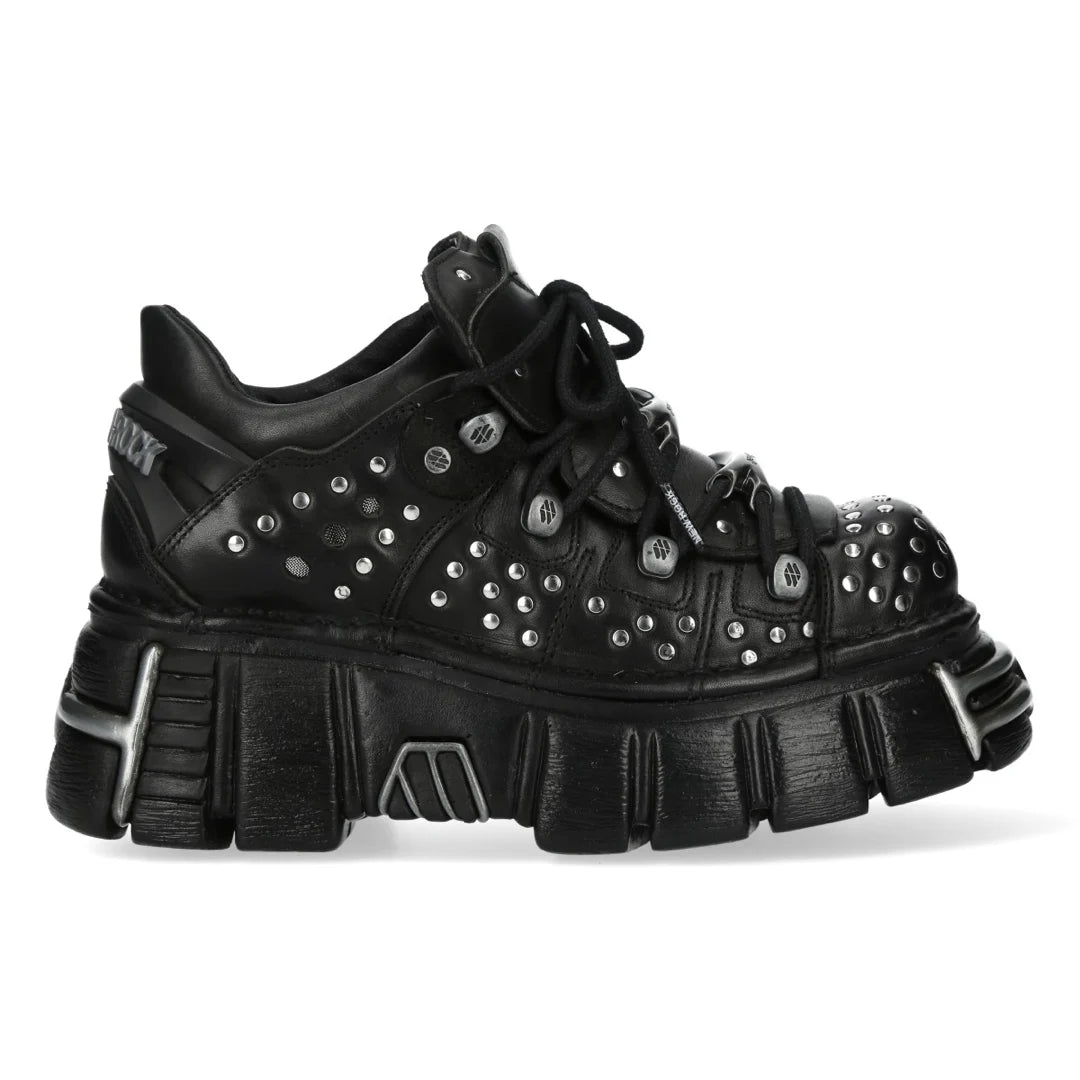 New Rock M-120NR-C1 Black Leather Platform Ankle Boots-TruClothing