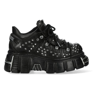 New Rock M-120NR-C1 Black Leather Platform Ankle Boots-TruClothing