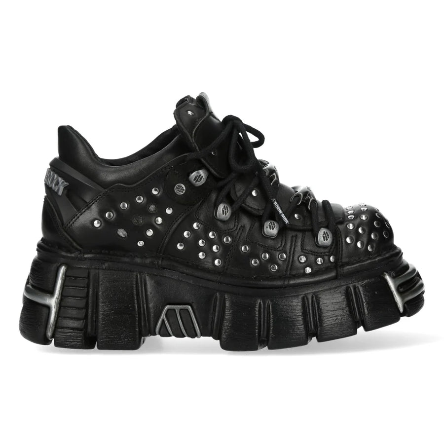 New Rock M-120NR-C1 Black Leather Platform Ankle Boots-TruClothing