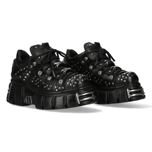New Rock M-120NR-C1 Black Leather Platform Ankle Boots-TruClothing