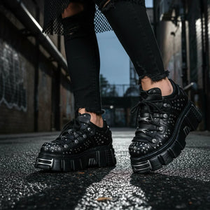 New Rock M-120NR-C1 Black Leather Platform Ankle Boots-TruClothing